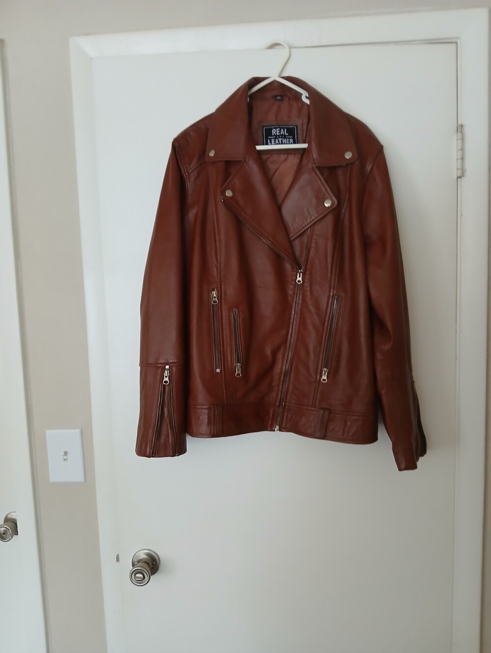 Women's Brown Leather Moto Jacket